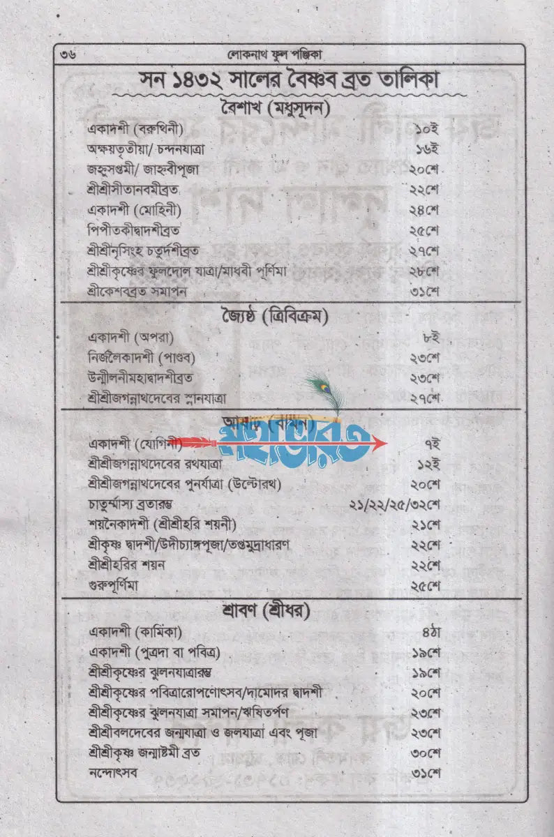 ৭৪ তম বর্ষ লোকনাথ ফুল পঞ্জিকা ১৪৩২ সনের Hindu Religious Books