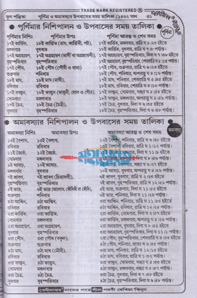 বেণীমাধব শীলের ফুল পঞ্জিকা ১৪৩২ Hindu Religious Books